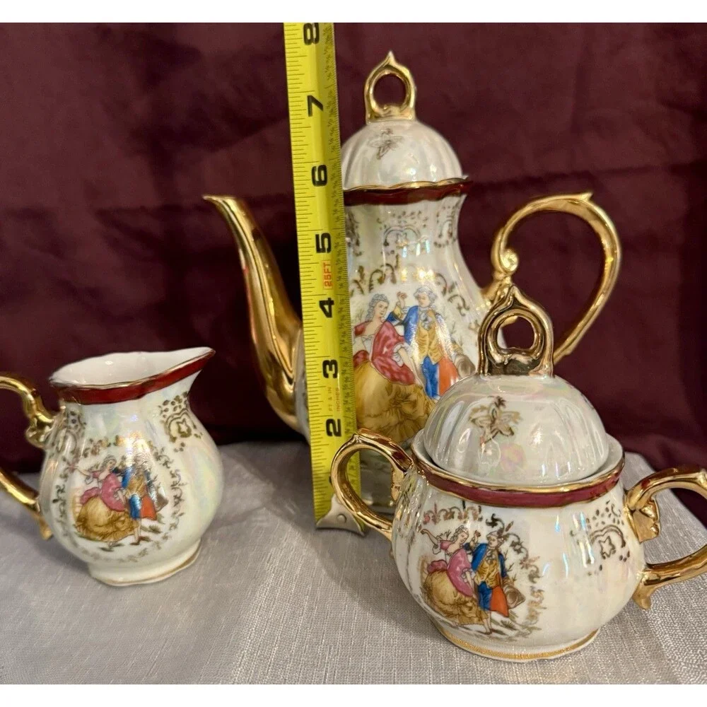 Porcelaine de Luxe A.D.P. Tea Set Teapot, Sugar, Creamer~ Courting Couple